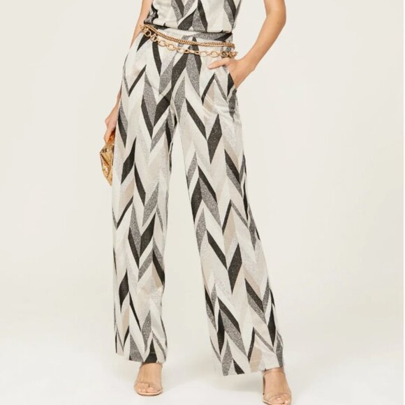 Trina Turk Asia Pants silver metallic pattern size 0 - Picture 1 of 9